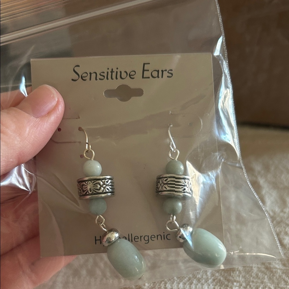 Silver and Green Hypoallergenic Earrings
